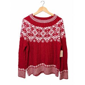 NWT St. John's Bay Red Fair Isle Cable Knit Holiday Sweater Women's L Winter